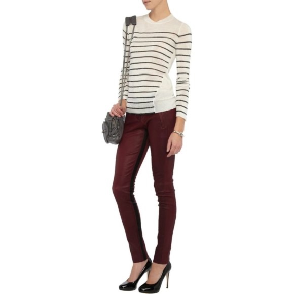 A.L.C. Stretch Raptor Leather Stefan Red / Black Pants Stripe Zipper Women's 8 - Picture 1 of 16